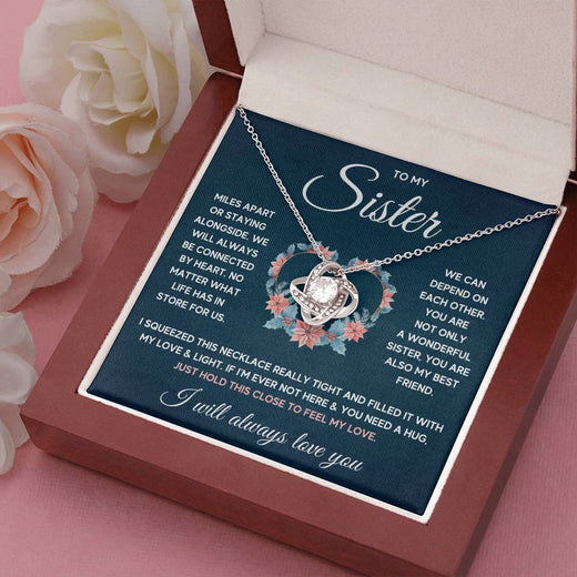TO MY SISTER SQUEEZED LOVE KNOT NECKLACE GIFT SET