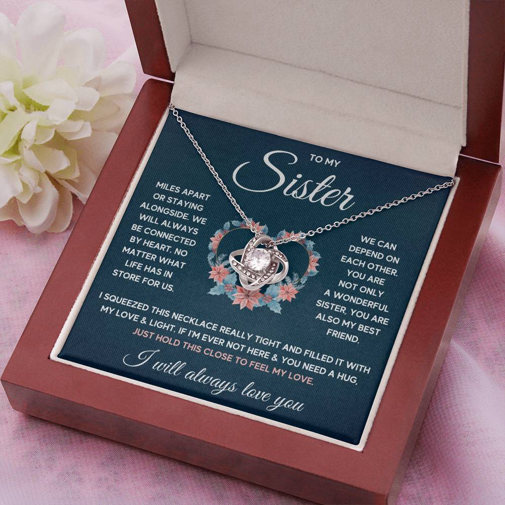 TO MY SISTER SQUEEZED LOVE KNOT NECKLACE GIFT SET