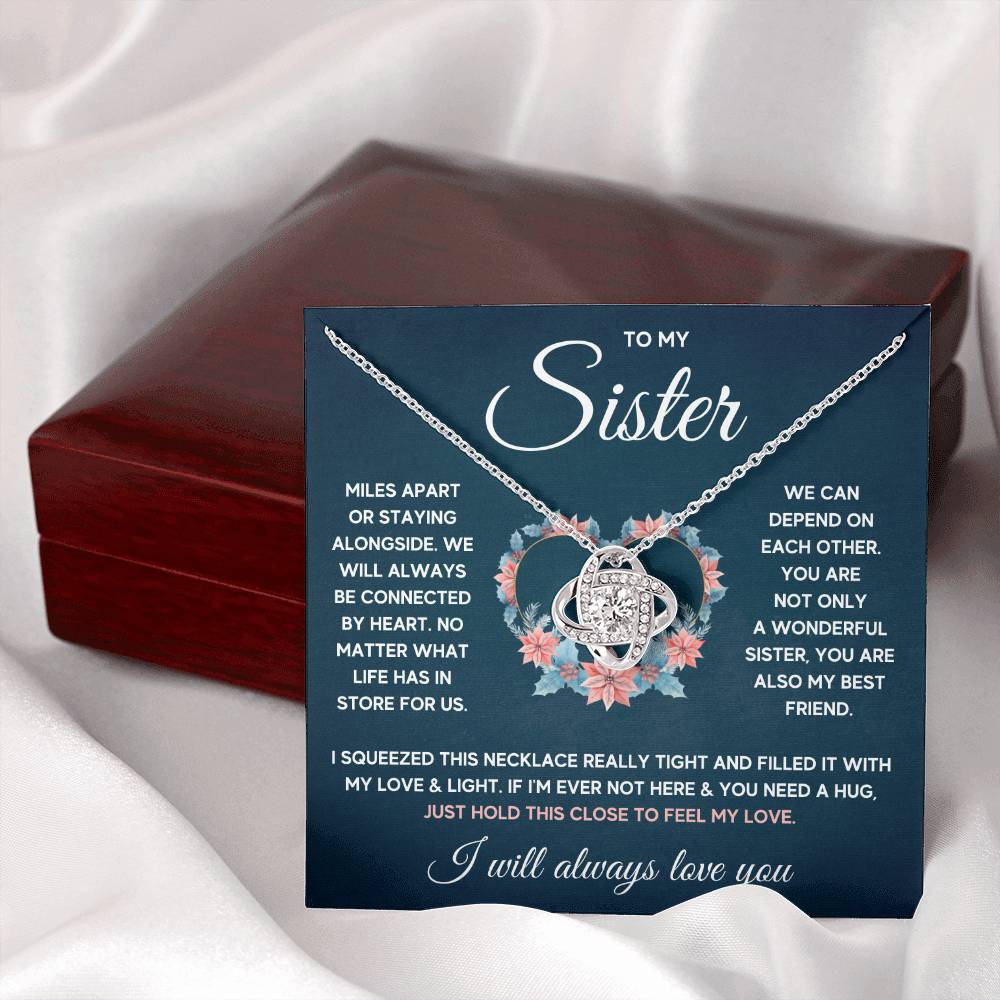 TO MY SISTER SQUEEZED LOVE KNOT NECKLACE GIFT SET