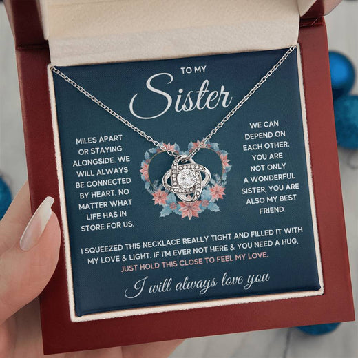 TO MY SISTER SQUEEZED LOVE KNOT NECKLACE GIFT SET