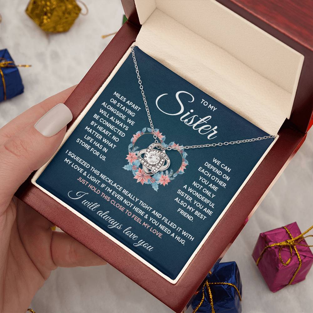 TO MY SISTER SQUEEZED LOVE KNOT NECKLACE GIFT SET
