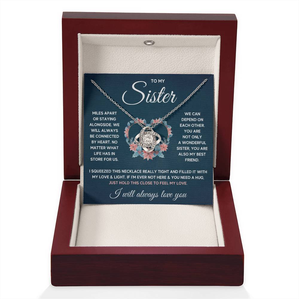 TO MY SISTER SQUEEZED LOVE KNOT NECKLACE GIFT SET