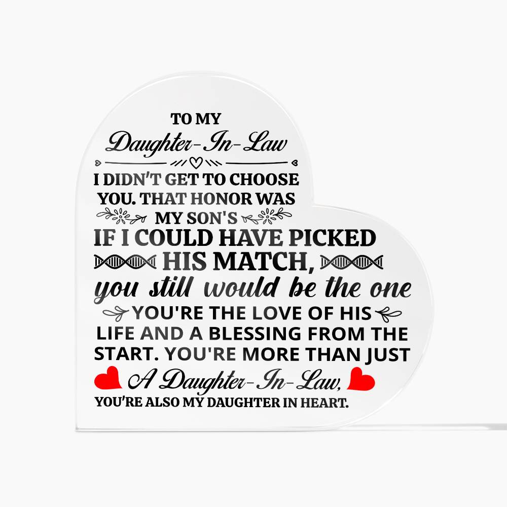 TO MY DAUGHTER IN LAW HONOR HEART ACRYLIC PLAQUE