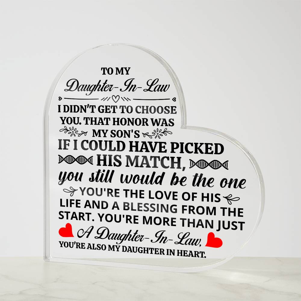 TO MY DAUGHTER IN LAW HONOR HEART ACRYLIC PLAQUE