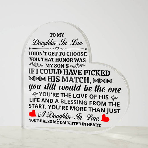 TO MY DAUGHTER IN LAW HONOR HEART ACRYLIC PLAQUE