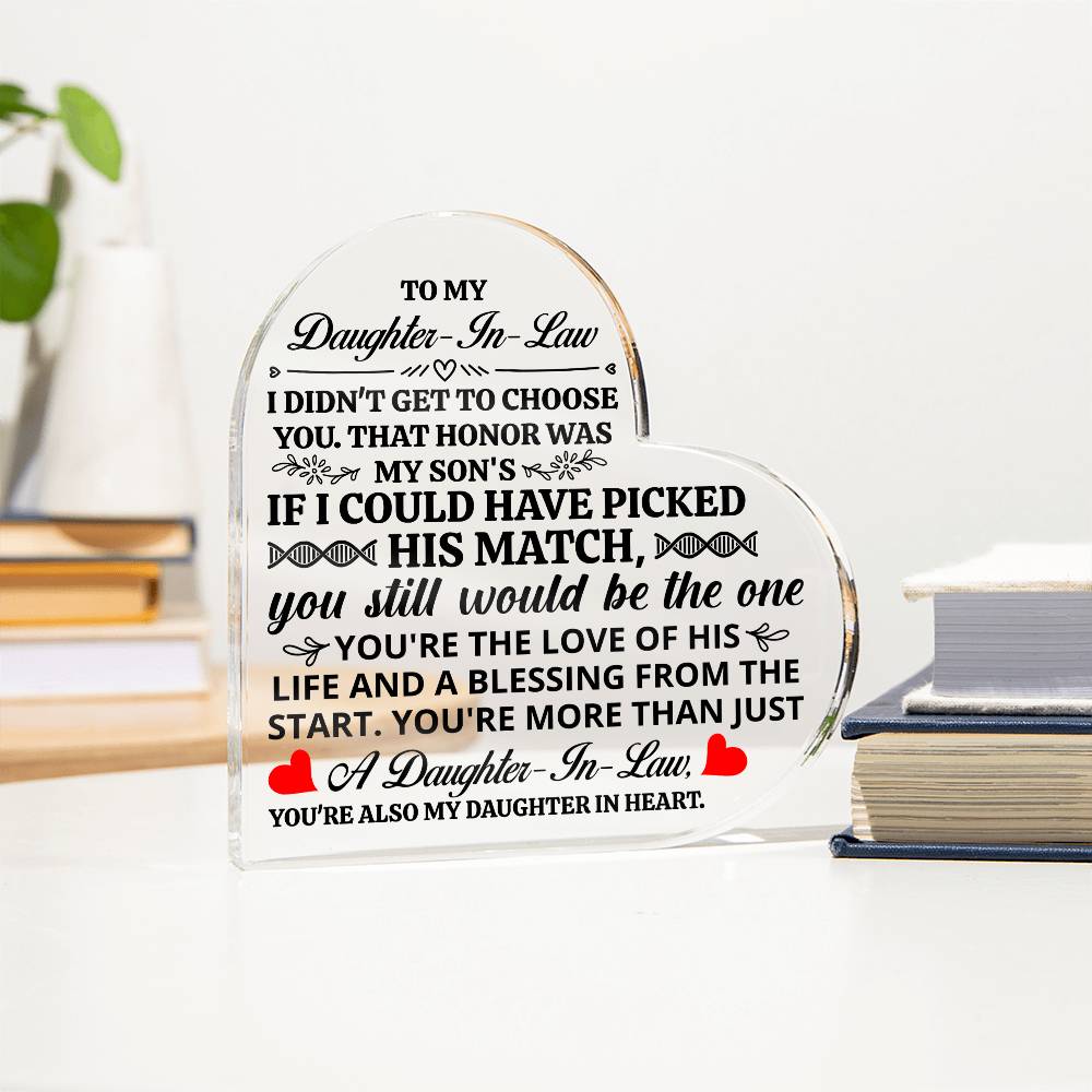 TO MY DAUGHTER IN LAW HONOR HEART ACRYLIC PLAQUE