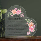 TO MY BEAUTIFUL WIFE ACRYLIC HEART PLAQUE