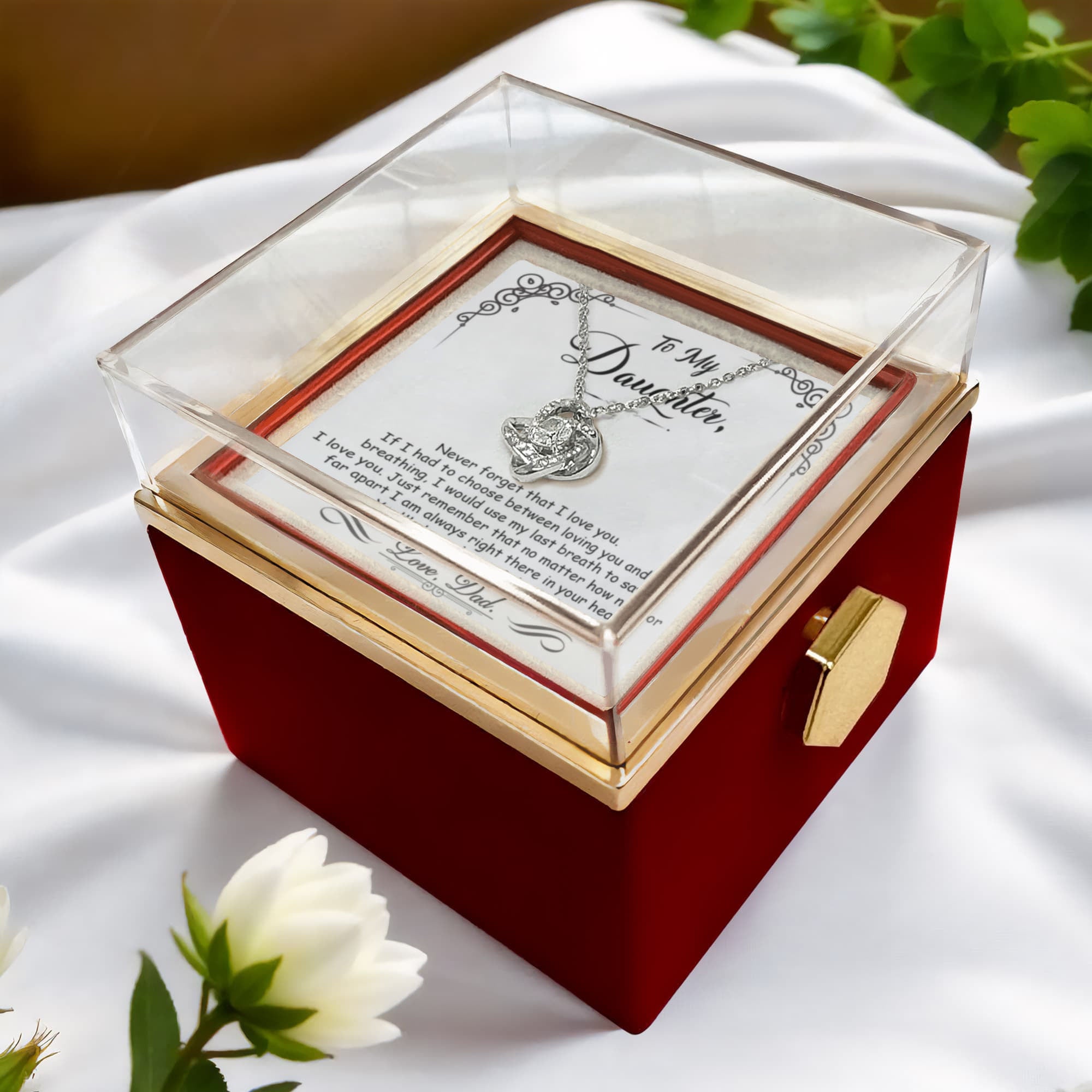 Breathing Interlocking - Daughter Birthday Necklace with Rose Box