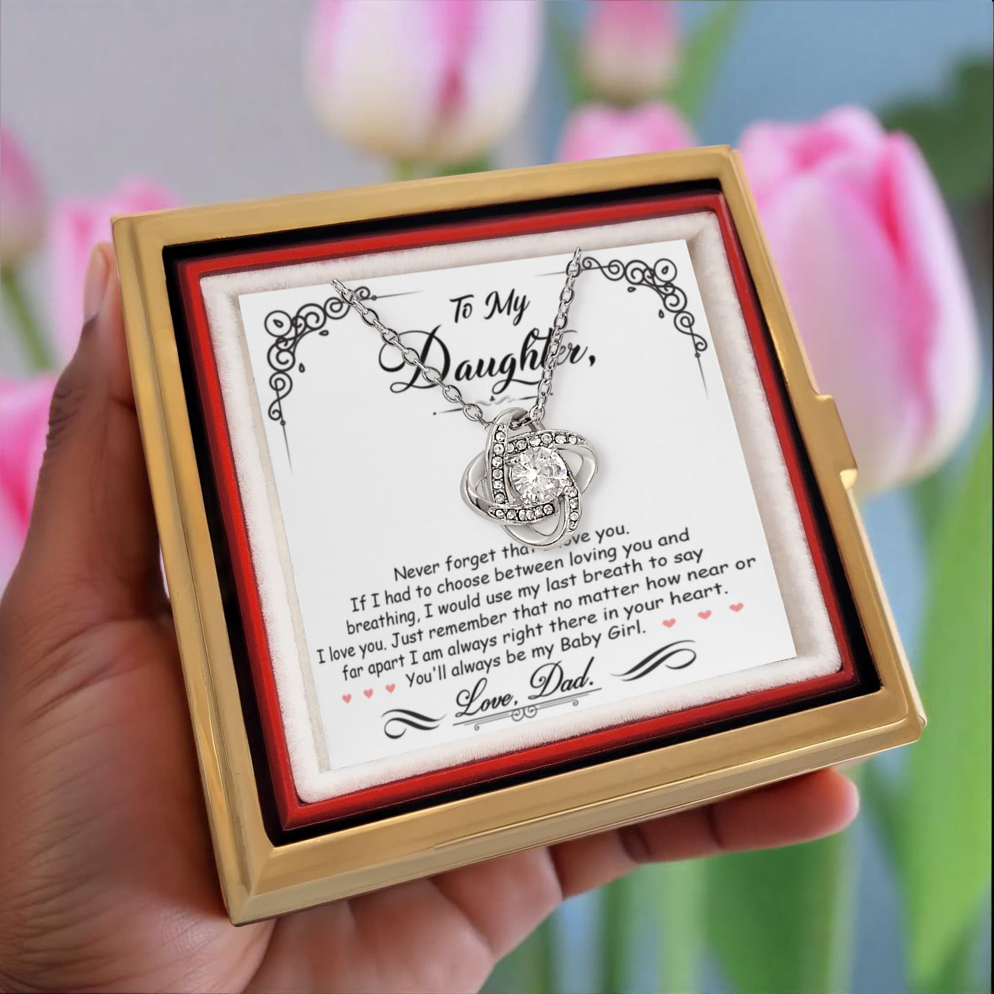 Breathing Interlocking - Daughter Birthday Necklace with Rose Box