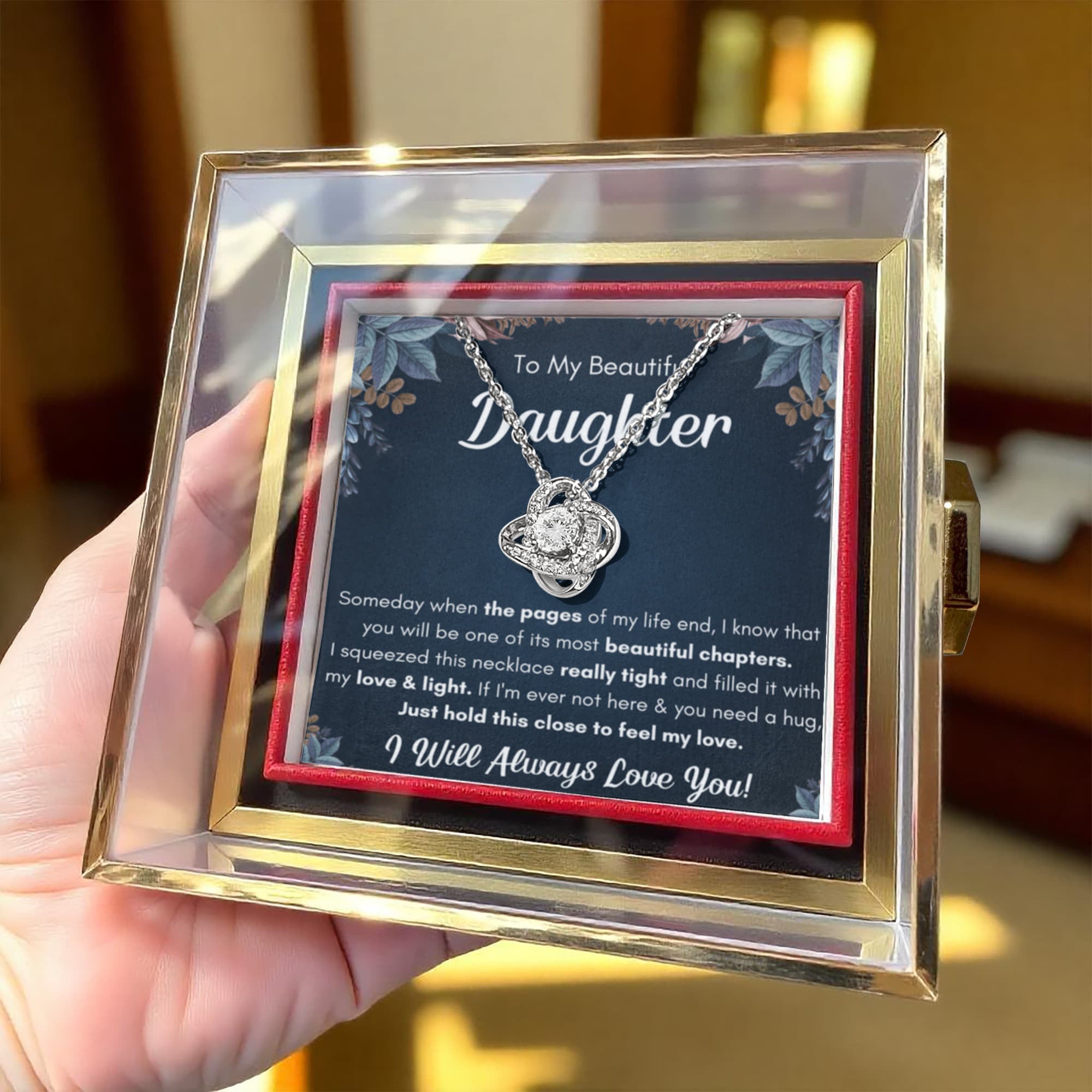 Chapters Squeezed Name - Daughter Birthday Necklace with Rose Box