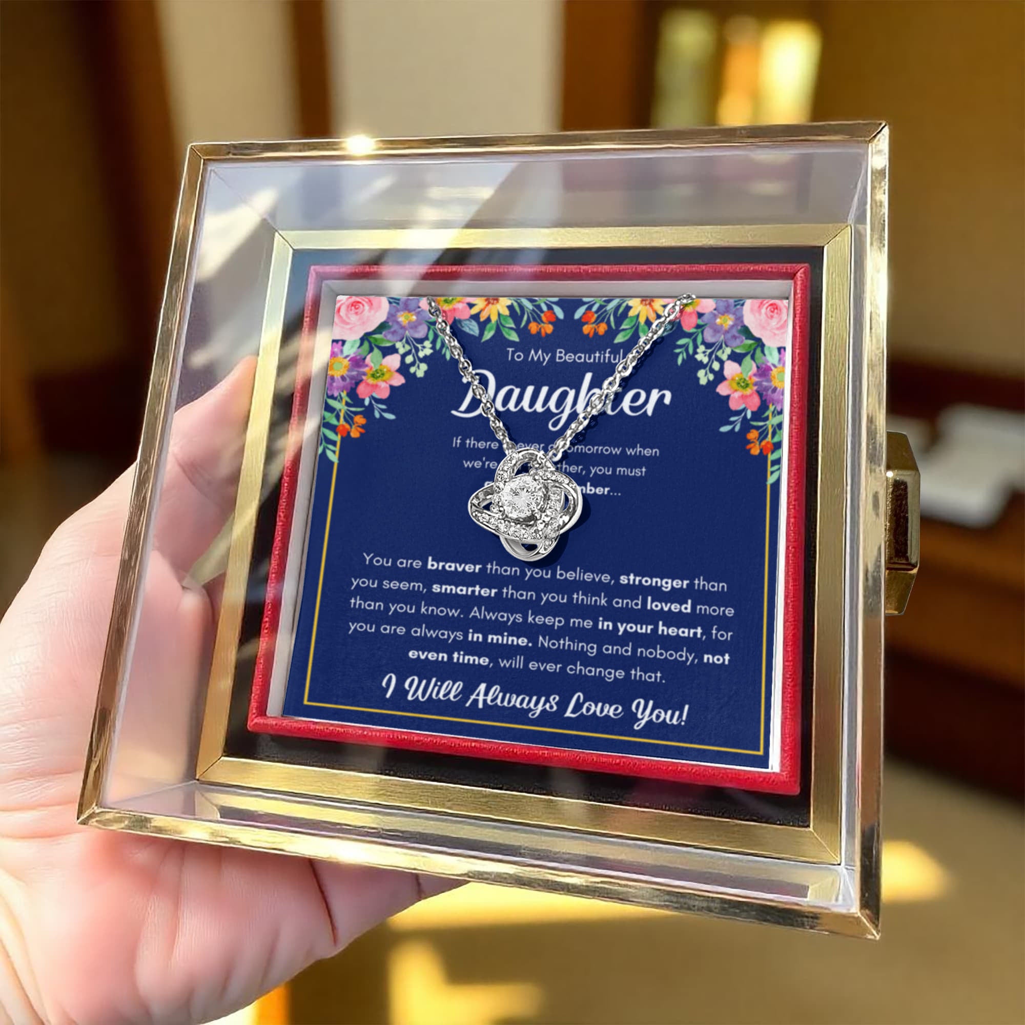 Braver Name - Daughter Birthday Necklace with Rose Box