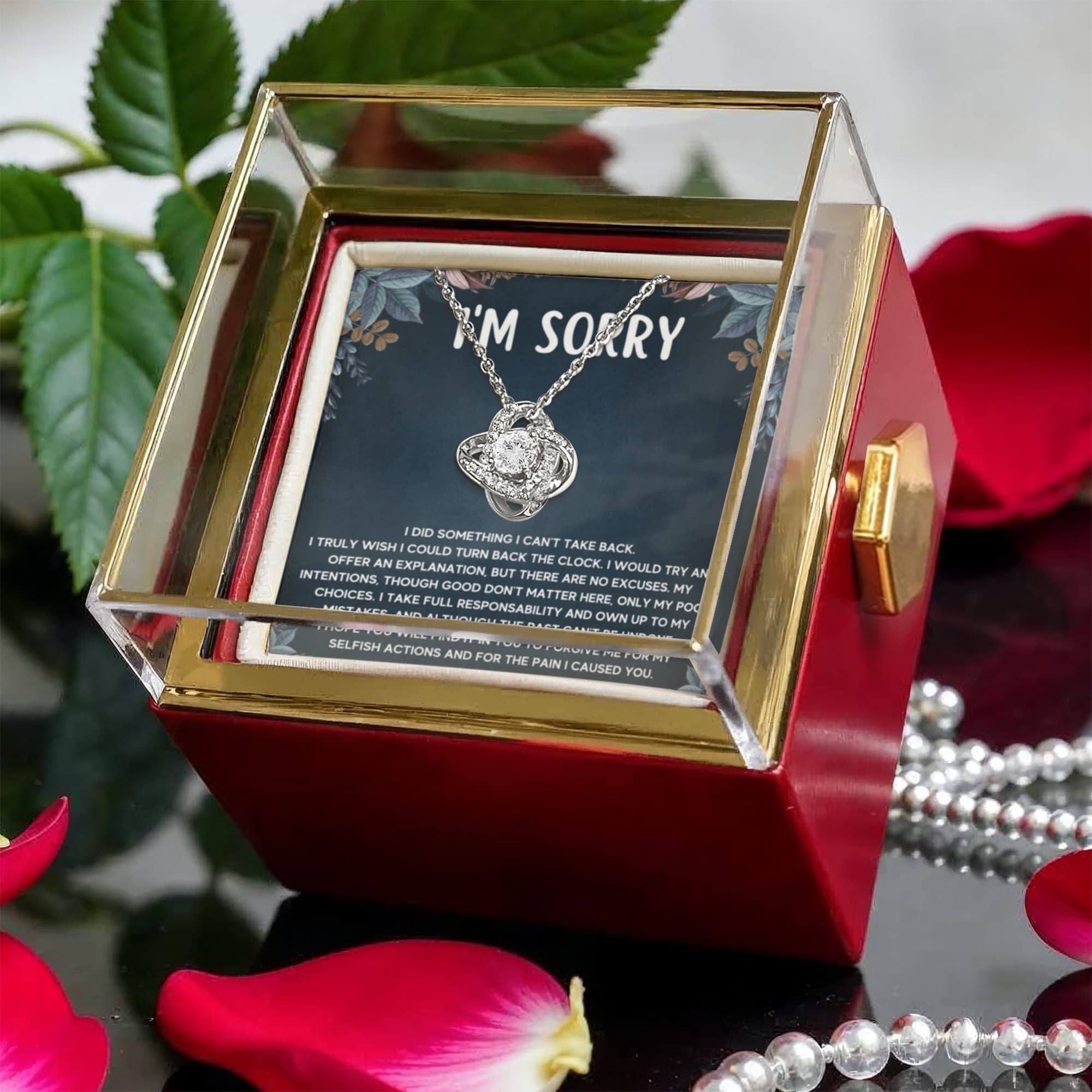 I'm Sorry Gifts For Her - Love Knot with Rotating Rose Gift Box