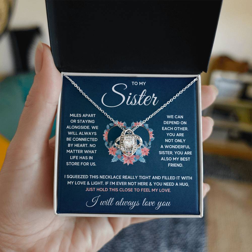 TO MY SISTER SQUEEZED LOVE KNOT NECKLACE GIFT SET