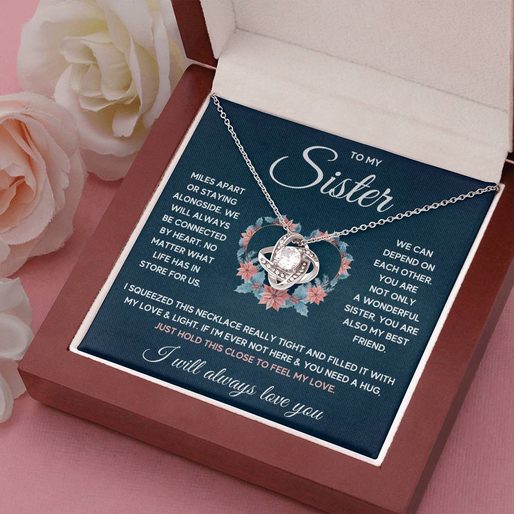 TO MY SISTER SQUEEZED LOVE KNOT NECKLACE GIFT SET
